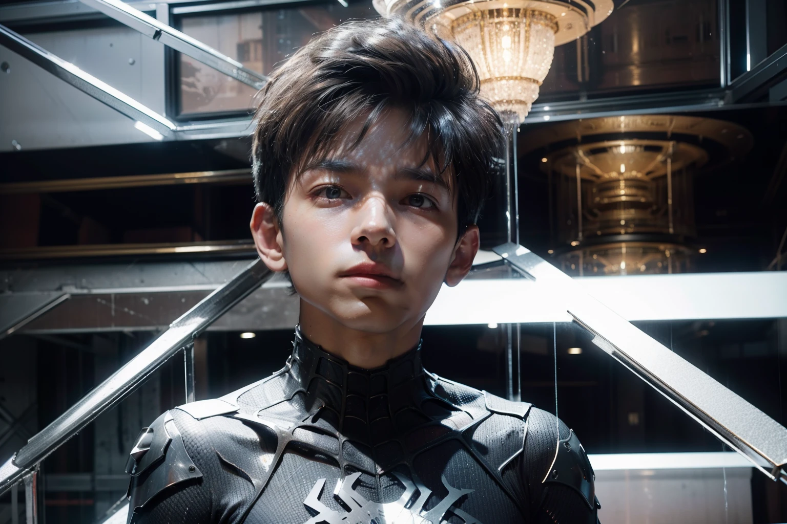 8K，realisticlying，Glamorous，The is very detailed，1boys，spider-man suit，Spider-Man's action，abandoned warehouse，Unique atmosphere，bravery，Determination，the sky with clouds，Tension，A sense of mystery，High- sharpness，high qulity，Stunning visual experience，detail-rich，Shiny mech，cg render，dramatic lights，Award-winning quality，