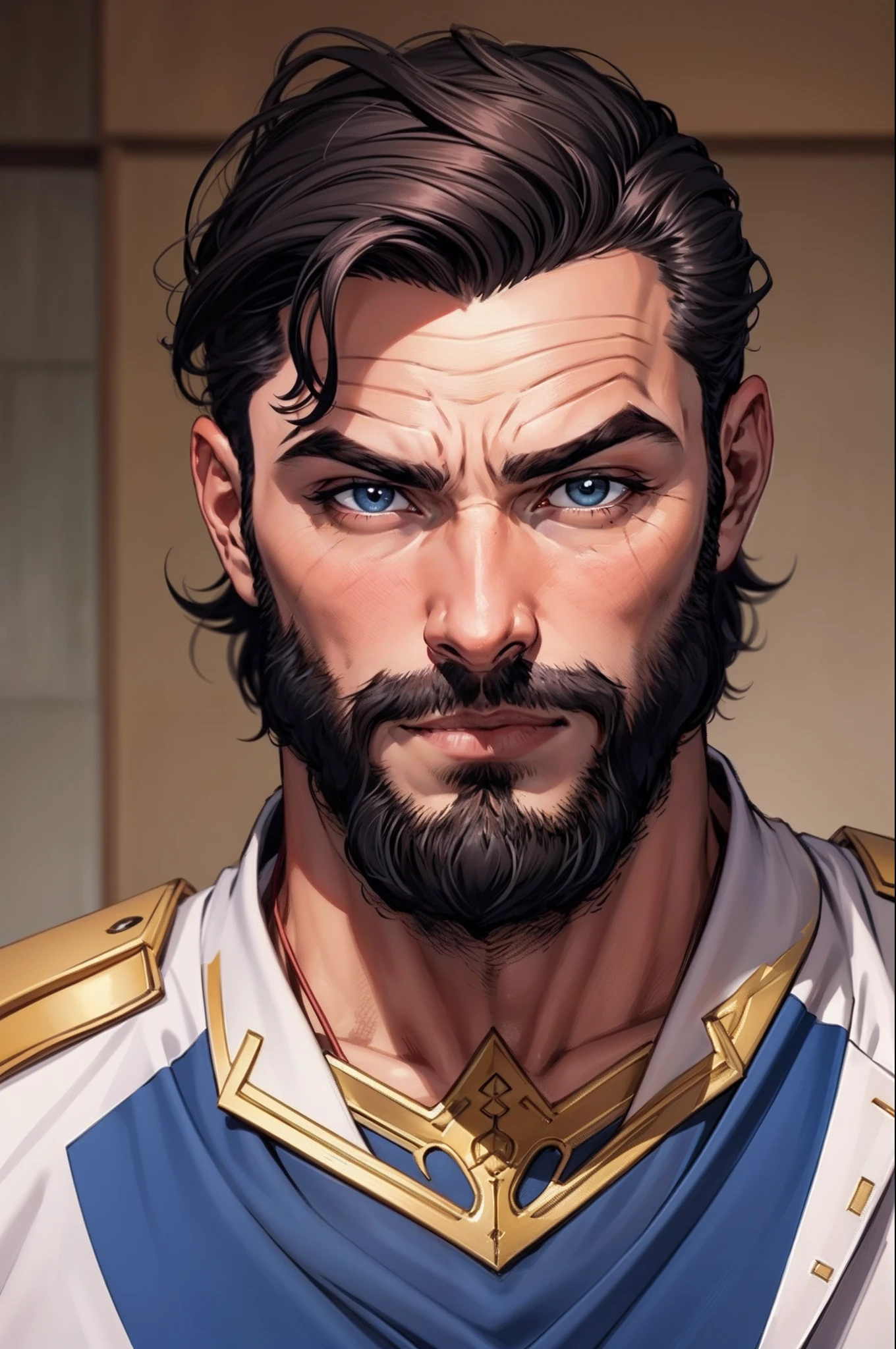 Guarda real forte bonito com barba olhos castanhos