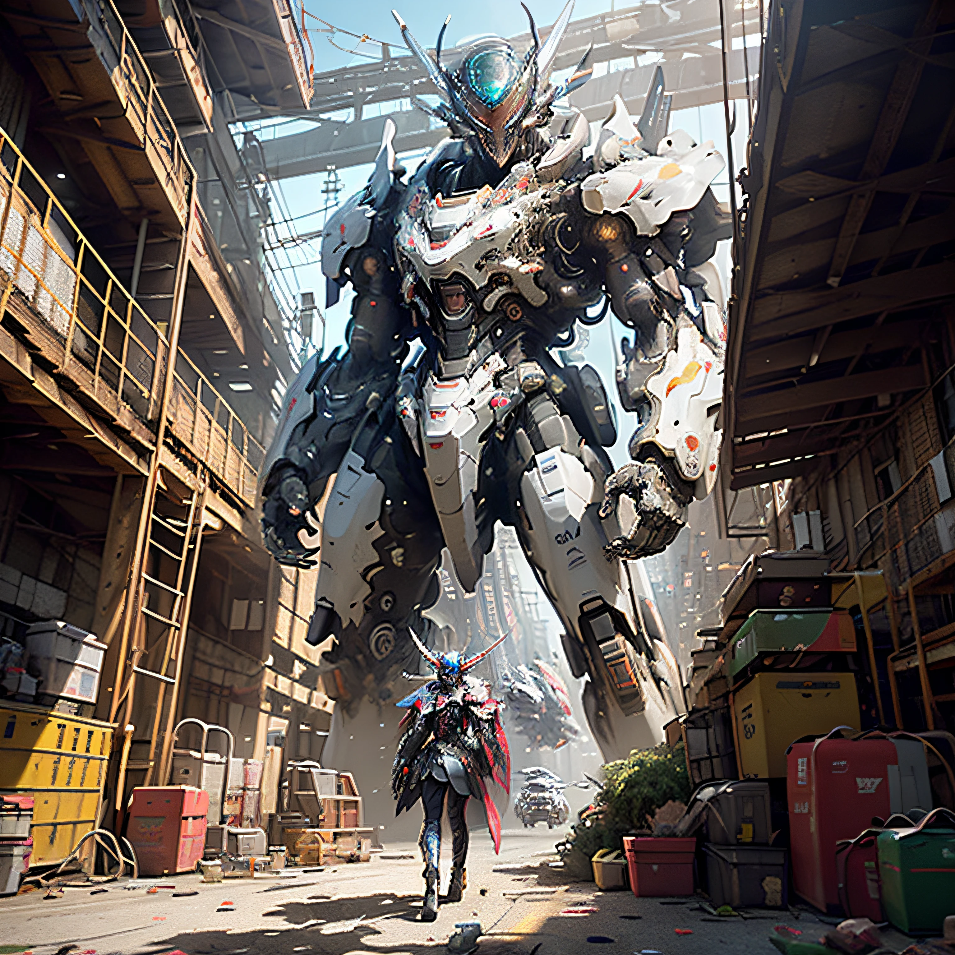 ((Best quality)), ((masterpiece)), (highly detailed:1.3), 3D, beautiful, (cyberpunk:1.2), in space, nebula, holding_weapon, (1Female mecha:1.3), facing the viewer, glowing eyes, full body, (flying, swooping down, dynamic, motion blur: 1.4), (huge mecha wings: 1.6), looking up, glowing_eyes, mecha, panorama, background is earth, nebula, space, particles, reality, HDR (High Dynamic Range), Ray Tracing, NVIDIA RTX, Super Resolution, Unreal 5, Subsurface Scattering, PBR Texturing, Post Processing, Anisotropic Filtering, Depth of Field, Maximum Clarity and Clarity, Multilayer Textures, Albedo and Specular map, Surface shading, accurate simulation of light-material interaction, perfect proportion, Octane Render, two-tone lighting, large aperture, low ISO, white balance, rule of thirds, 8K RAW, efficient sub-pixel, sub-pixel convolution,
