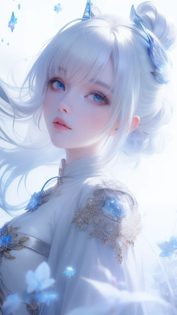 ((masterpiece)), (((best quality))), ((ultra-detailed)), ((illustration)),[realism light effect],shadow,(Fantasy style),(white background:1.6), simple background, (earth theme),(a cloak)[(hair focus,((1girl)),[(big slime hair): (cloud hair):0.3], (hair on background),(high saturation),(hair surrounded by galaxy splashes),)):((her hair is becoming galaxy clouds,:1.27628), (hair and clothes is galaxy clouds and cluster of stars:1.1025),(a cloak is becoming galaxy clouds)