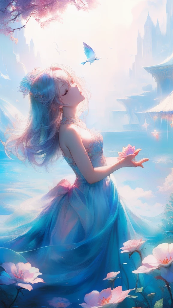 Once upon a moonlit night, in a land of dreams, there lived a little girl named Lily. Every night, as she closed her eyes, her imagination soared. In her dreams, she could fly among fluffy clouds and swim with mermaids in sparkling seas,Bright colors