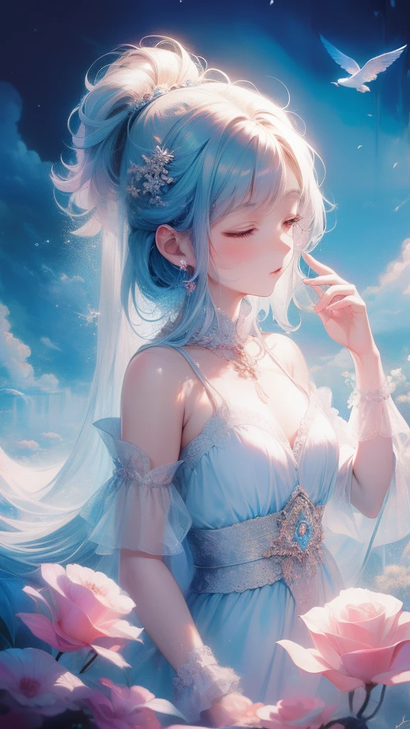 Once upon a moonlit night, in a land of dreams, there lived a  girl named Lily. Every night, as she closed her eyes, her imagination soared. In her dreams, she could fly among fluffy clouds and swim with mermaids in sparkling seas,Bright colors
