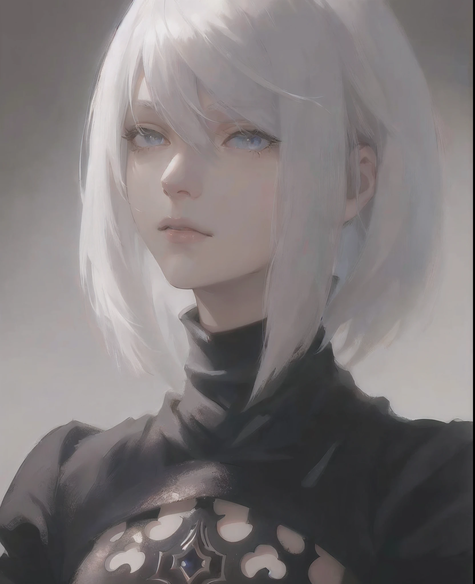 Anime - a style portrait of a woman with white hair and a black top, Neil 2 B, 2b Deny automata, nier, 2b, 2 b, Girl with white hair, nier autoamata, Perfect white haired girl, 2 b from nier automata, 2b from nier automata, nier:automata inspired, nier : automata inspired