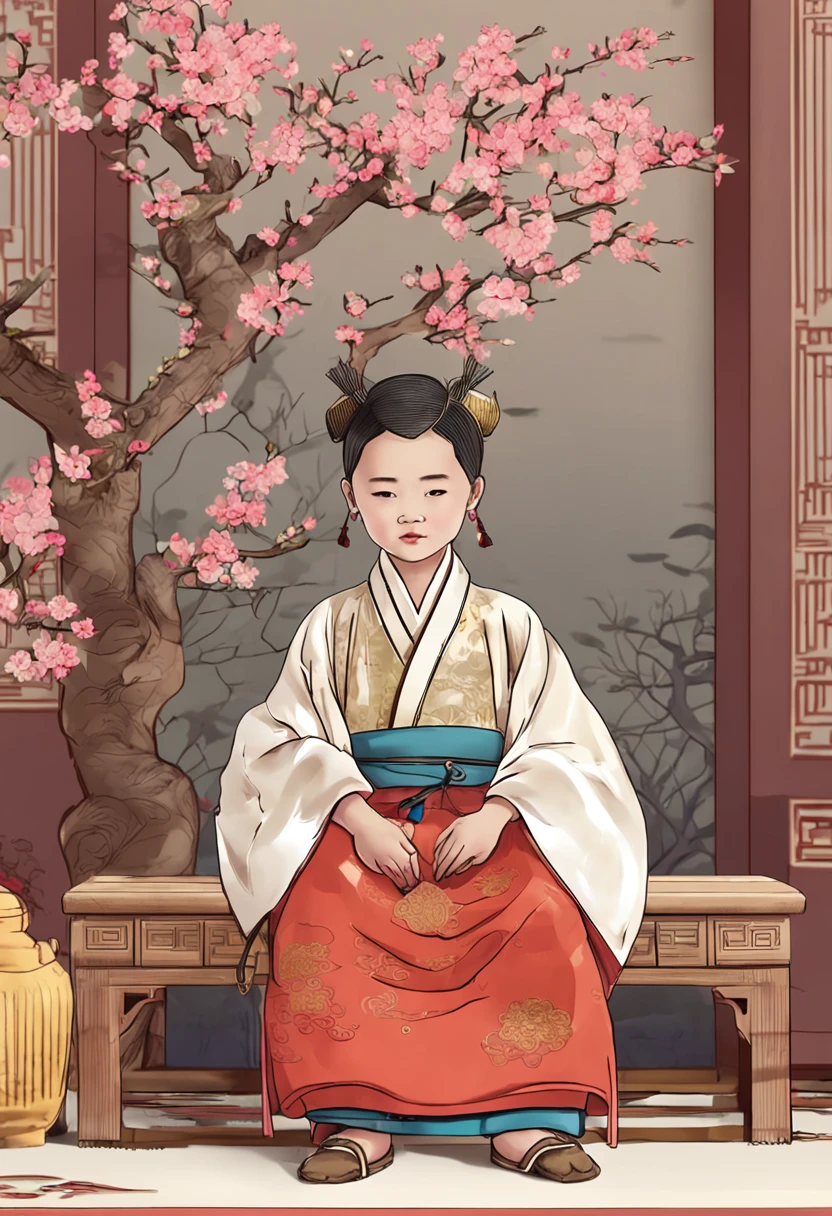 A young boy's appearance in ancient or traditional Chinese clothing would vary depending on the specific style and era of clothing. However, there are some general characteristics that are often associated with young boys in traditional Chinese clothing.He is near a tree