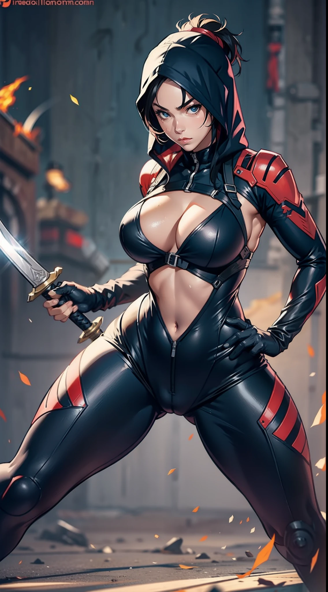 Female ninja,tightsuit,Hot figure,Bigchest,big assa,Sword in hand,a sexy pose