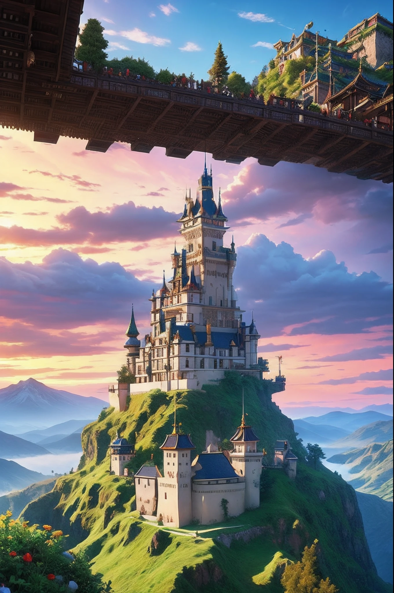 pixel game《dragon quest》,Game character design,(cavalier:1.4),European castle,Thick clouds,surrounded by cloud,16-bit pixel art