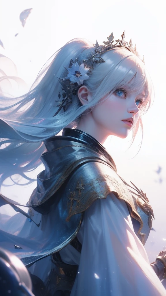 ((Masterpiece)), (((Best quality))), ((Ultra-detailed)), ((illustration)),[realism light effect],black shadows,(Fantasy style),(White background:1.6), Simple background, (earth theme),(cloaks)[(hair focus,((1girll)),[(big slime hair): (Cloud hair):0.3], (hair on background),(High saturation),(The hair is surrounded by galactic splashes),)):((Her hair is turning into a galactic cloud,:1.27628), (Hair and clothes are galactic clouds and star clusters:1.1025),(The cloak is turning into a galactic cloud)