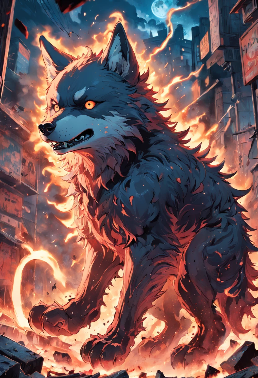 old tin sign , werewolf , blood, dark fantasy , auto-destructive art , explosion ,mannerism ,insert ephemera, ,cuteness overload ,distressed texture ,comic book style , 4k resolution, hyper detailed, otherworldly .magic, dreamy ,orthographic view, digital illustration, intricate detail, sharp focus, complex composition, cinematic lighting