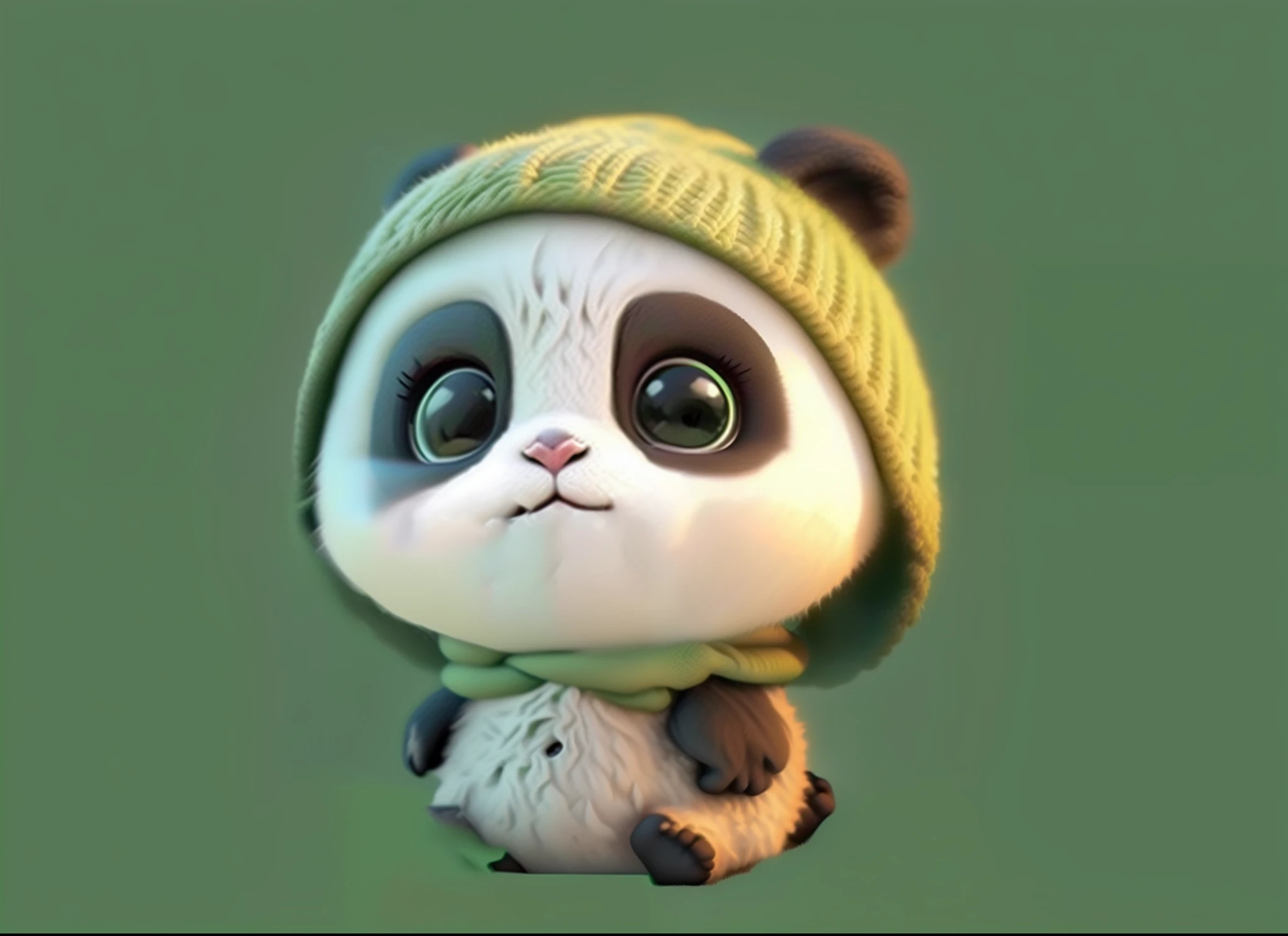 Panda wearing green hat and scarf sitting on a green surface, Cute panda, cute 3 d render, Cute cartoon character, panda panda panda, Panda, lovely digital painting, cute character, Cute! C4D, Cute cartoon, cute animal, tian zi, a cute giant panda, adorable digital art, cute cute, Adorable, inspired by Luo Ping