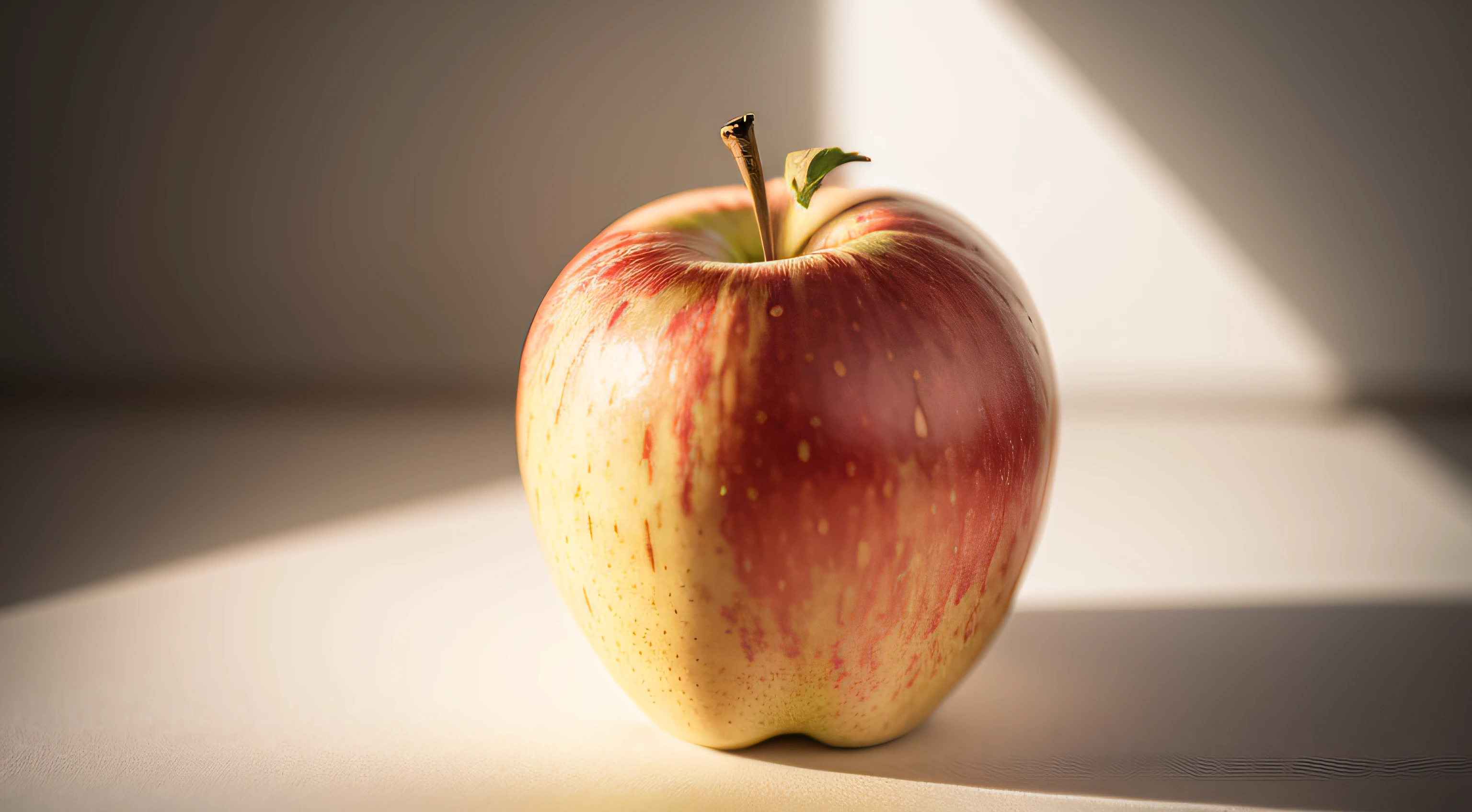 A complete apple，fresh，white backgrounid，well-illuminated，Soft picture