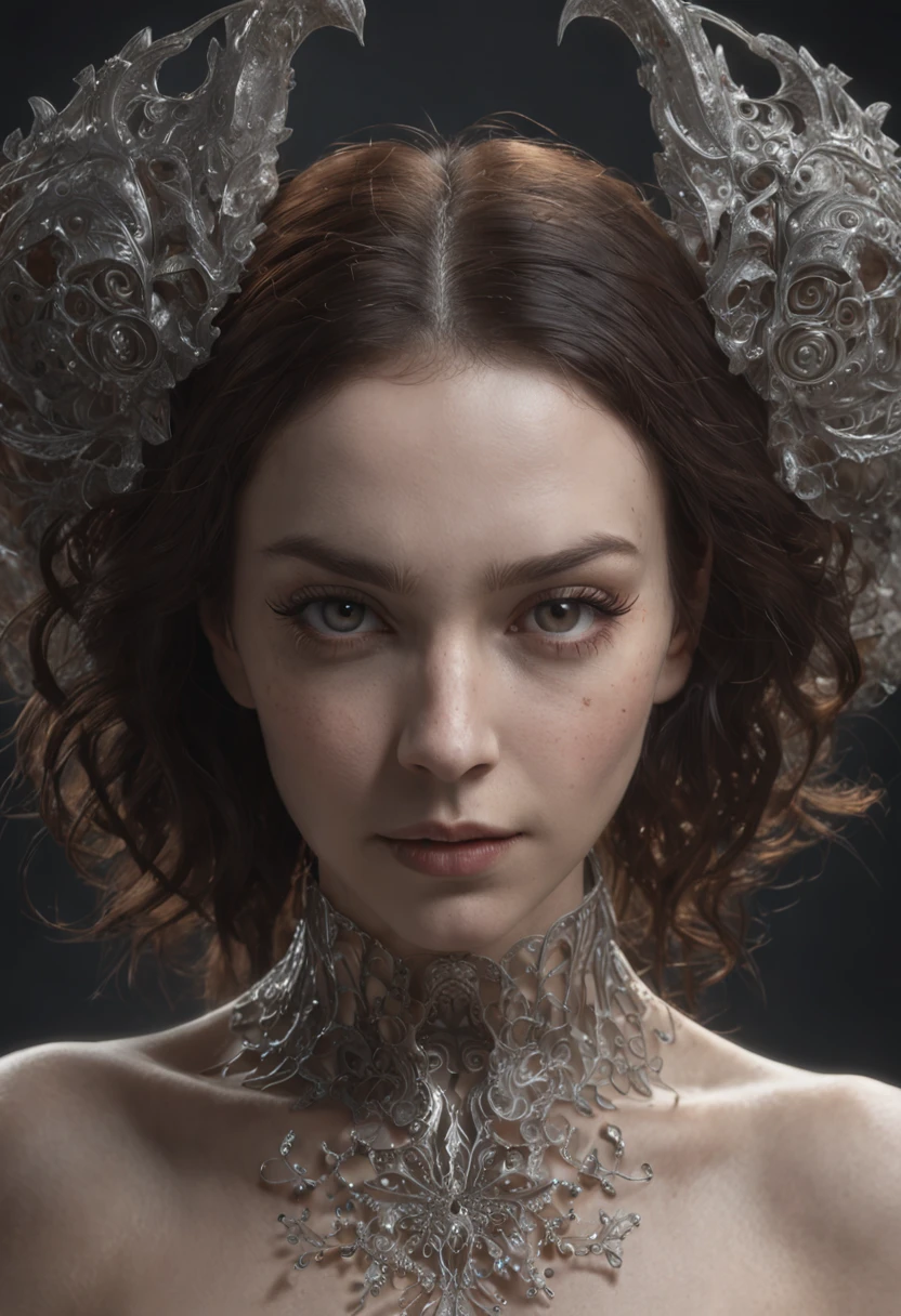 succubus, fractal dark dress, super macro, ue5, hdr, superdetail, maximum quality, total realism, professional photorealism dynamic photo, hyperrealism, professional photo, background in delicate tones, RAW photo, studio photography, intracate details, watermark, 85mm lens 1 /250s, f/1.2, iso100 3D effect, photorealism, hyperrealism, detailed face and body, detailed expressive eyes, mischievous smile, centered, symmetry, painted, intricate, volumetric lighting, beautiful, rich deep color masterpiece , sharp focus, ultra detailed, in the style of dan mumford and marc simonetti, astrophotography, black and white photography, digital art, perfect composition, beautiful, detailed, intricate, insanely detailed, octane rendering trend on artstation, artistic photography by 8k, photorealistic concept art, cinematic volumetric natural soft perfect light, chiaroscuro, award winning photography, masterpiece, oil on canvas, Raphael, Caravaggio, Greg Rutkowski, Beeple, Beksinski, Giger