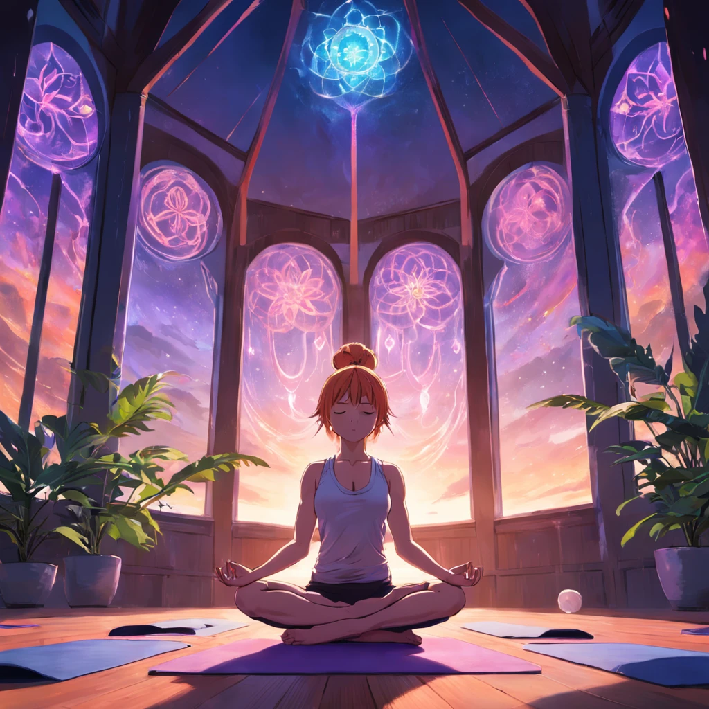 Yoga positions the spectrum with the seven chakras around, vivd colour