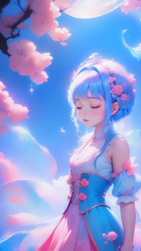 Once upon a moonlit night, in a land of dreams, there lived a little girl named Lily. Every night, as she closed her eyes, her imagination soared. In her dreams, (((she could fly among fluffy clouds and swim with mermaids in sparkling seas,Bright colors)))