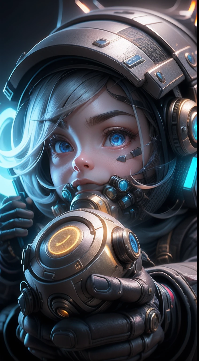 Hyperrealistic, illusory engine, 。.3D, Cyberpunk meta-dwarf wearing high-tech VR goggles, Cybernetic beard. Holding a sci-fi gold mine pickaxe, In the holographic hyperspace metaverse 50mm ,Ray tracing,