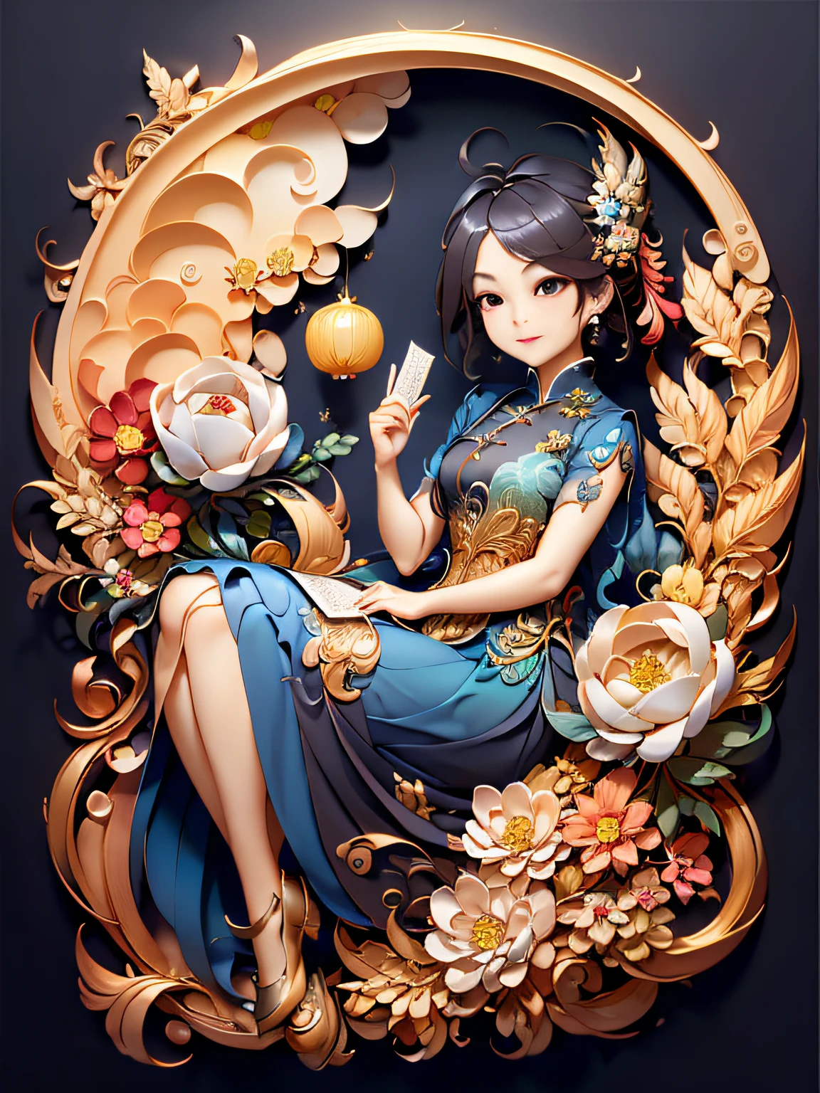tmasterpiece，best qualityer，A piece of paper drawing，Beautiful Chinese fairy with convertible，