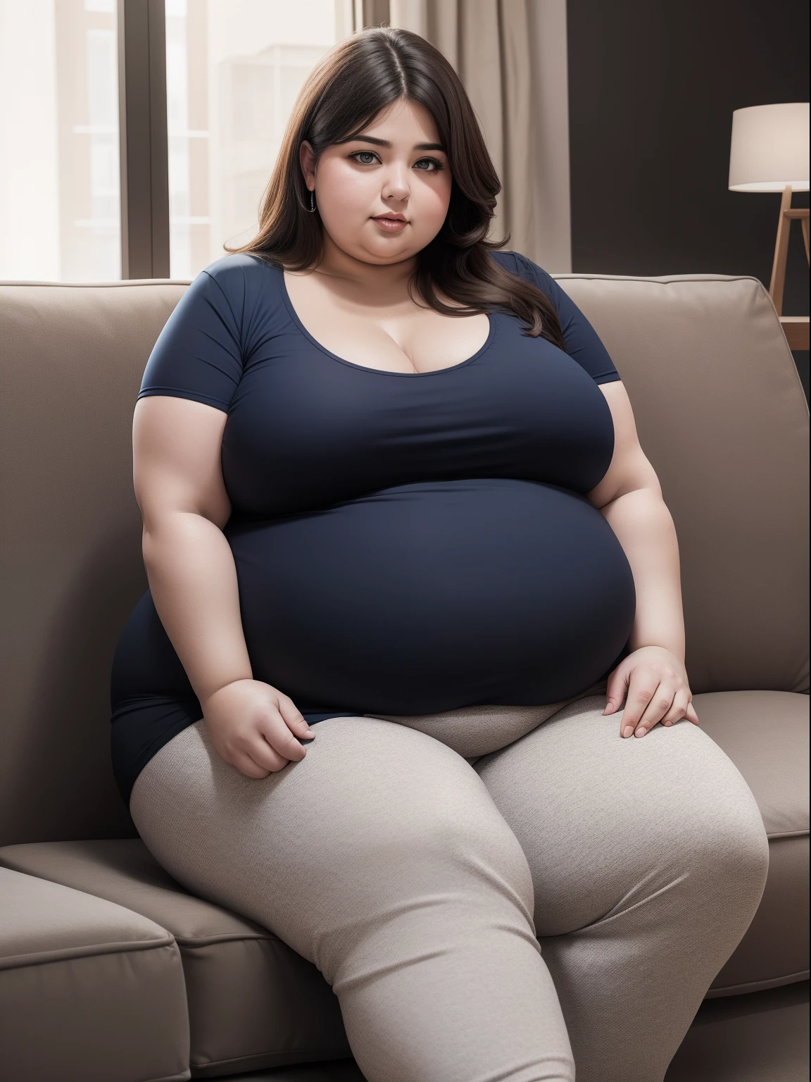 Obese woman sitting on a couch
