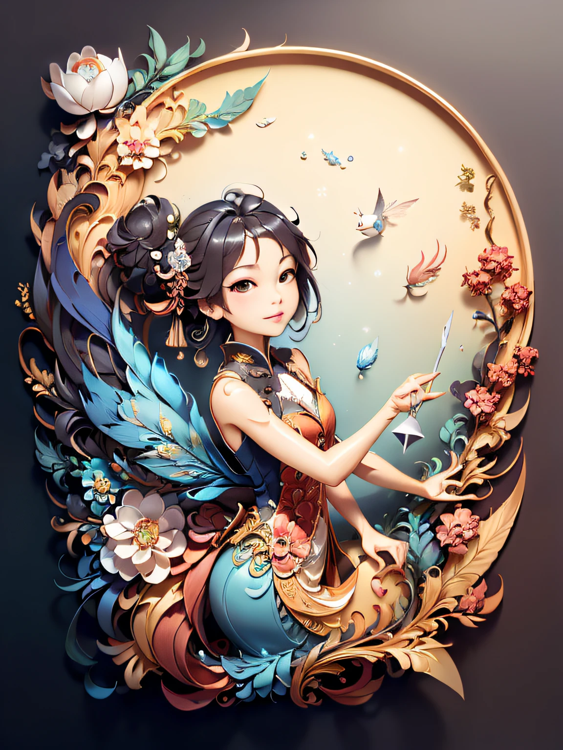 tmasterpiece,best qualityer,A piece of paper drawing,Beautiful Chinese fairy with convertible,