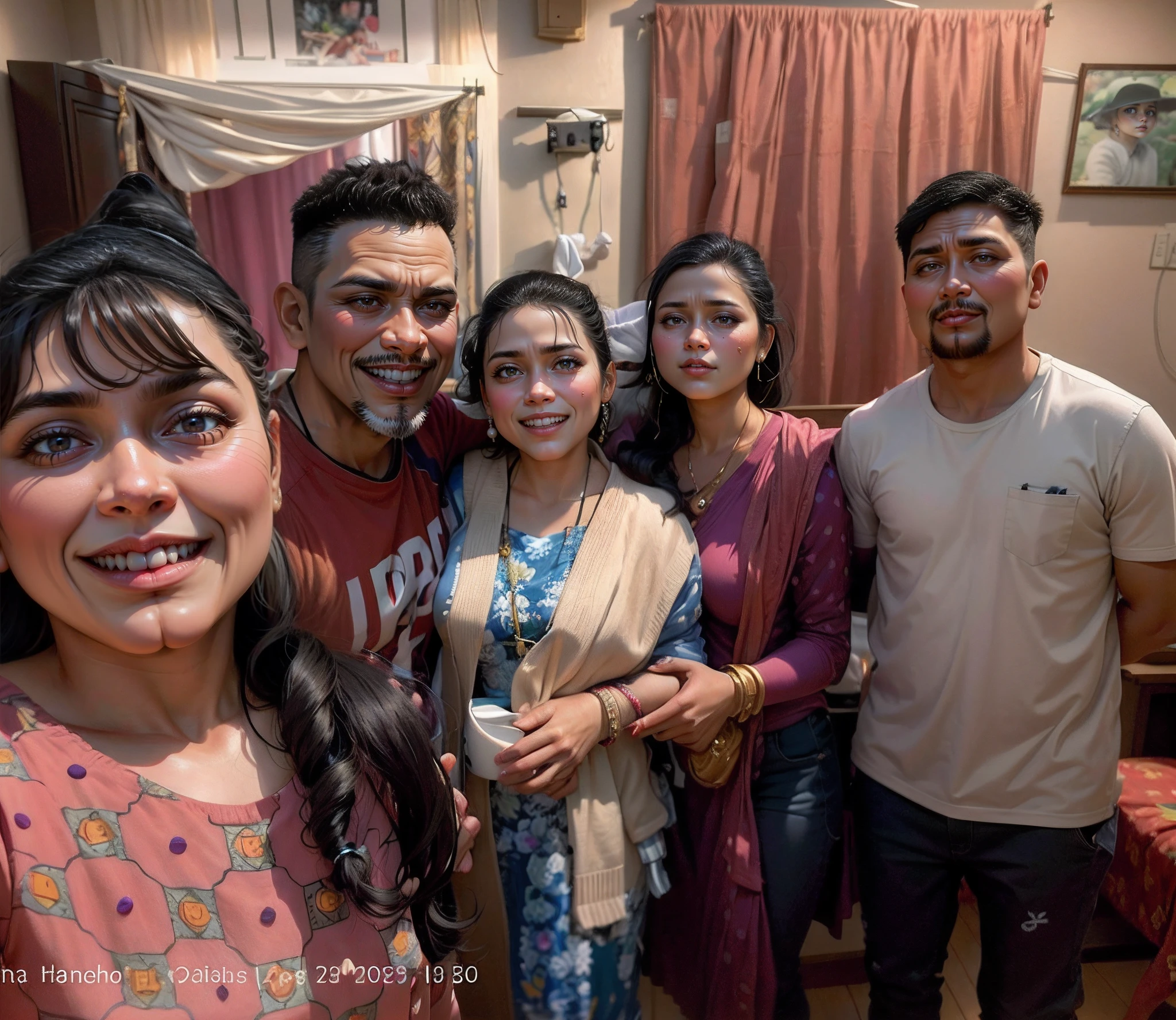 several people are posing for a picture in a room, photo taken in 2 0 2 3, happy family, facebook post, profile picture, at home, very accurate photo, candid picture, taken with the best dlsr camera, taken in 2023, with accurate face, a picture, assamese, shot on nikon z9