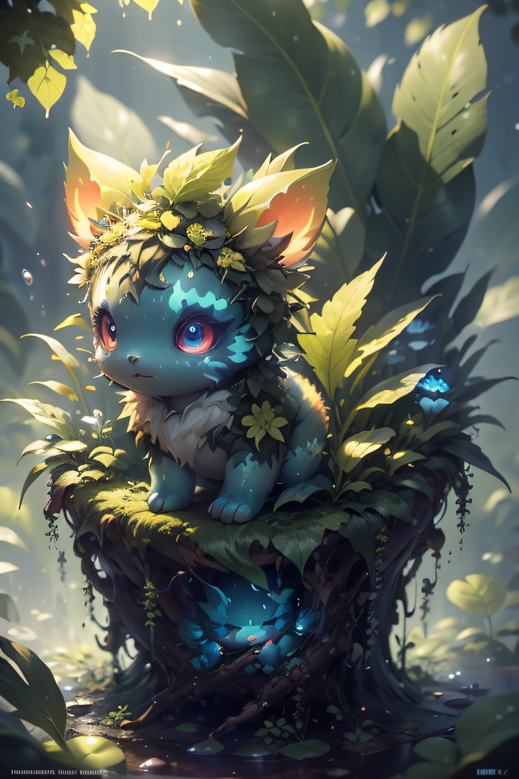 granulated，The is very detailed，Complicated details，动态照明，真实感，cinematic ligh，Natural lighting，m0nst3rfy3，Tiger cubs，a blue luminous eyes，：P，（fluffly：1.2），