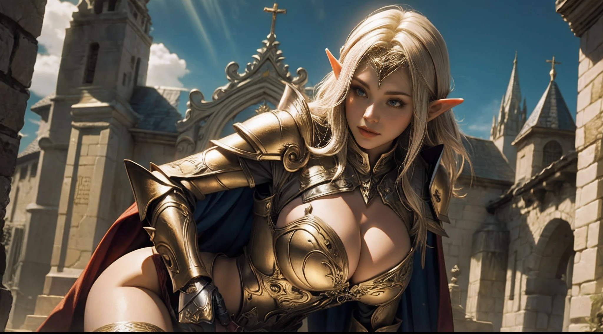Female elf,holy paladin,Large breasts