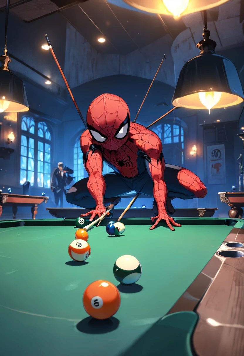 homen aranha Playing Billiards