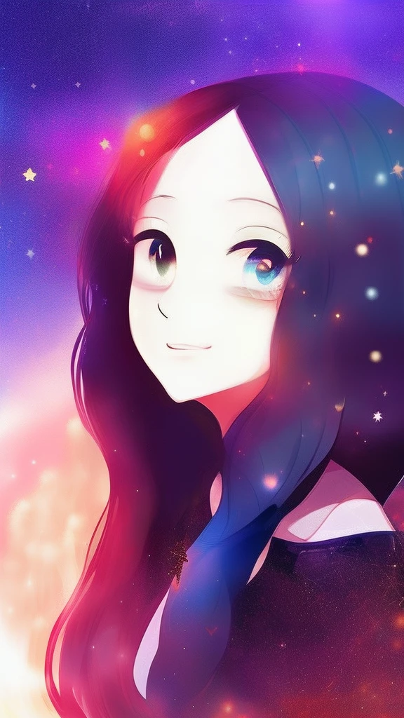 The girl's hair is turning into a starry sky,The girl's clothes blend into the galaxy