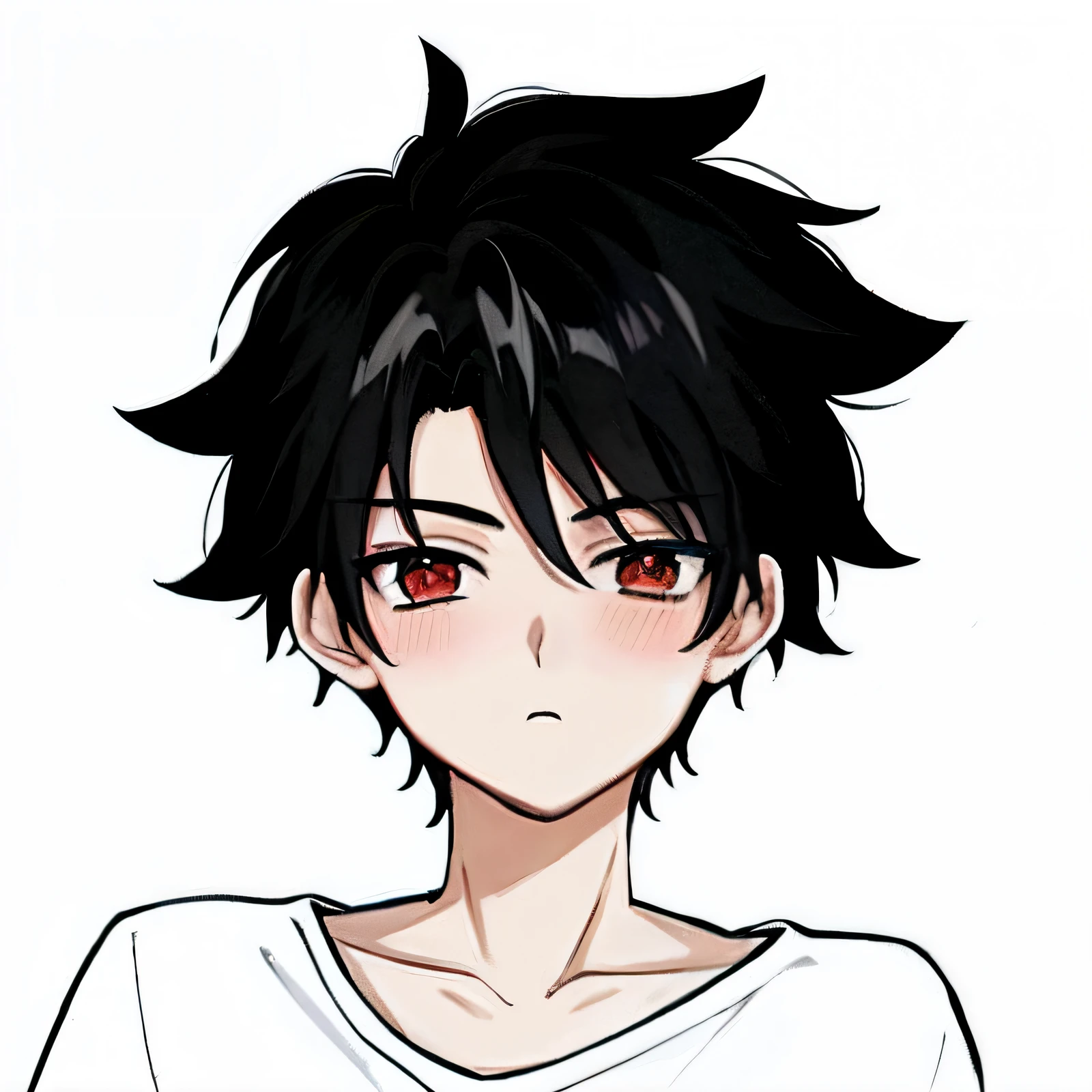 A painting of a boy with black hair and a white shirt, boy has short black hair, inspired by Okumura Togyu, author:Okumura Toju, inspirado em Okumura Masanobu, cute anime face, Anime boy, resin, kentaro miura manga art style, pouty, pin on anime, in an anime style