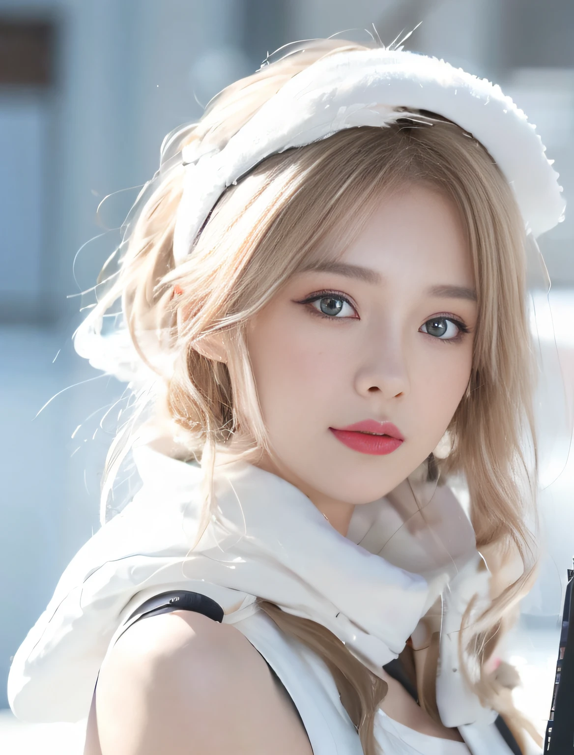 Alfid woman with long blonde hair and white jacket, a beautiful anime portrait, Guviz-style artwork, Kawaii realistic portrait, Stunning anime face portrait, Realistic. Cheng Yi, realistic anime artstyle, cute portrait, Cute natural anime face, author:FAN Qi, Realistic cute girl painting, Beautiful digital artwork, beautiful digital painting, Guviz