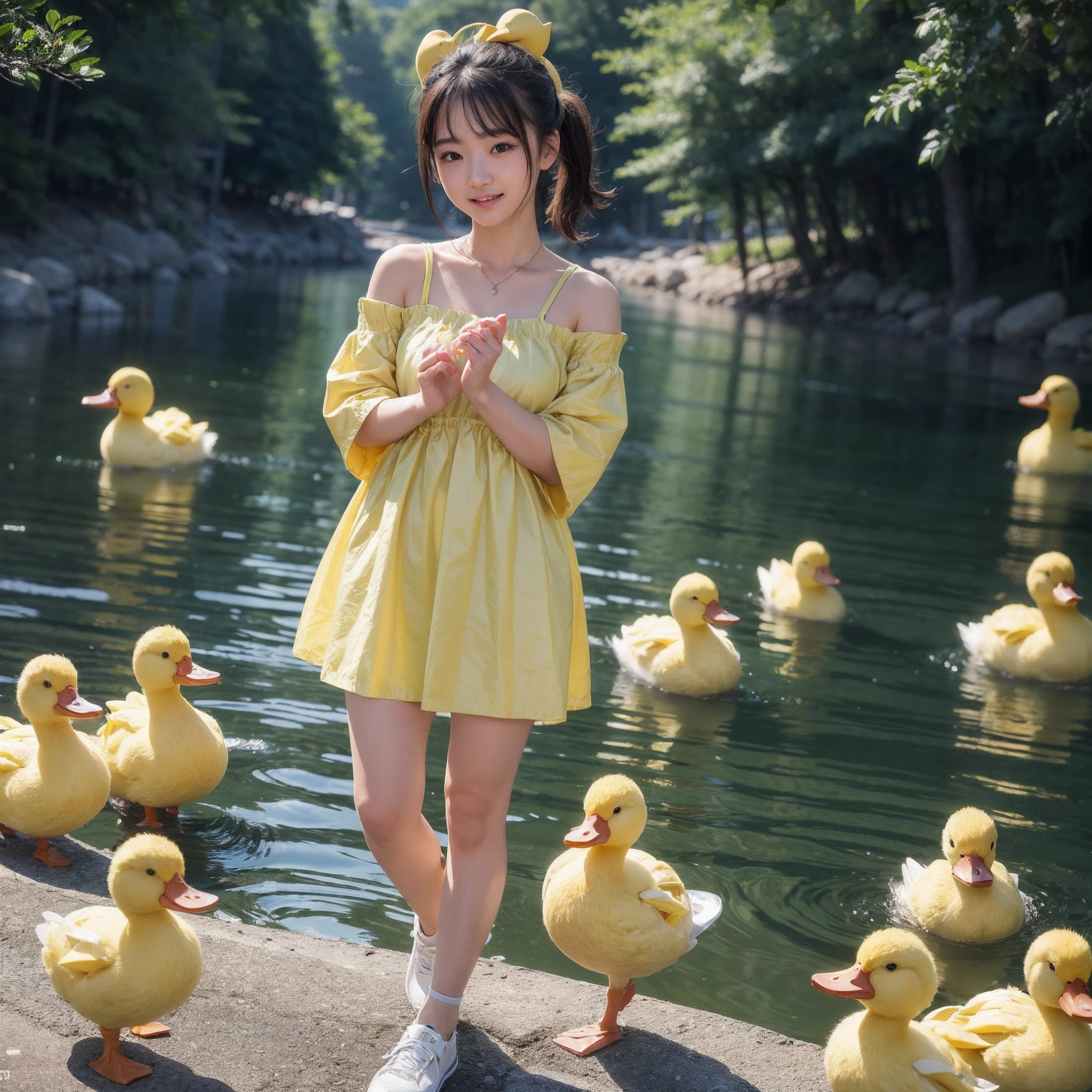 (8K、RAW Photos、top-quality、masterpiece:1.5)、(realisitic、Photorealsitic:1.5)、ultra-detailliert、超A high resolution、lighting like a movie、(((Idols who love ducks)))、(((Japan girls)))、(((Wearing a cute costume with a duck motif)))、(a lot of yellow ducks:1.5)、cute smile face、Happy and energetic atmosphere、dynamic ungle、动态照明
