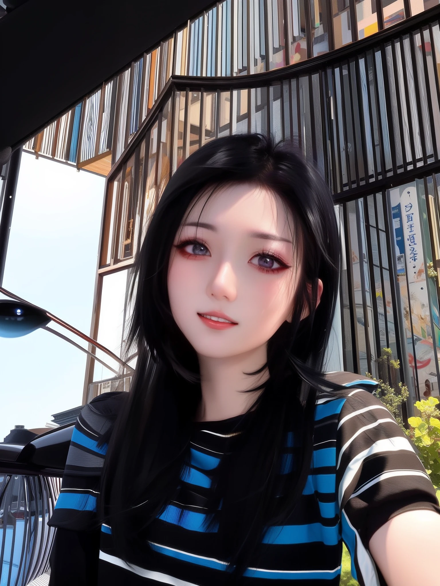 The best quality，tmasterpiece，Black hair，黑The eye，head looking up，The upper part of the body