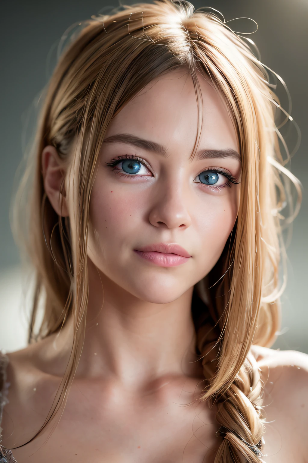 (realistic, photo-realistic:1.37),(8k, RAW photo, best quality, masterpiece:1.2), cute, ultra-detailed,heart-shaped pupils,physically-based rendering, ultra high res, kodakvision color, shot on Arricam LT Camera, bokeh, sharp focus,
looking at viewer,photorealistic,realistic, solo, photorealistic, best quality,extremely detailed face,extremely detailed eyes and face, beautiful detailed eyes,absurdres, incredibly absurdres,haunting smile,Messy hair, floating hair, ,