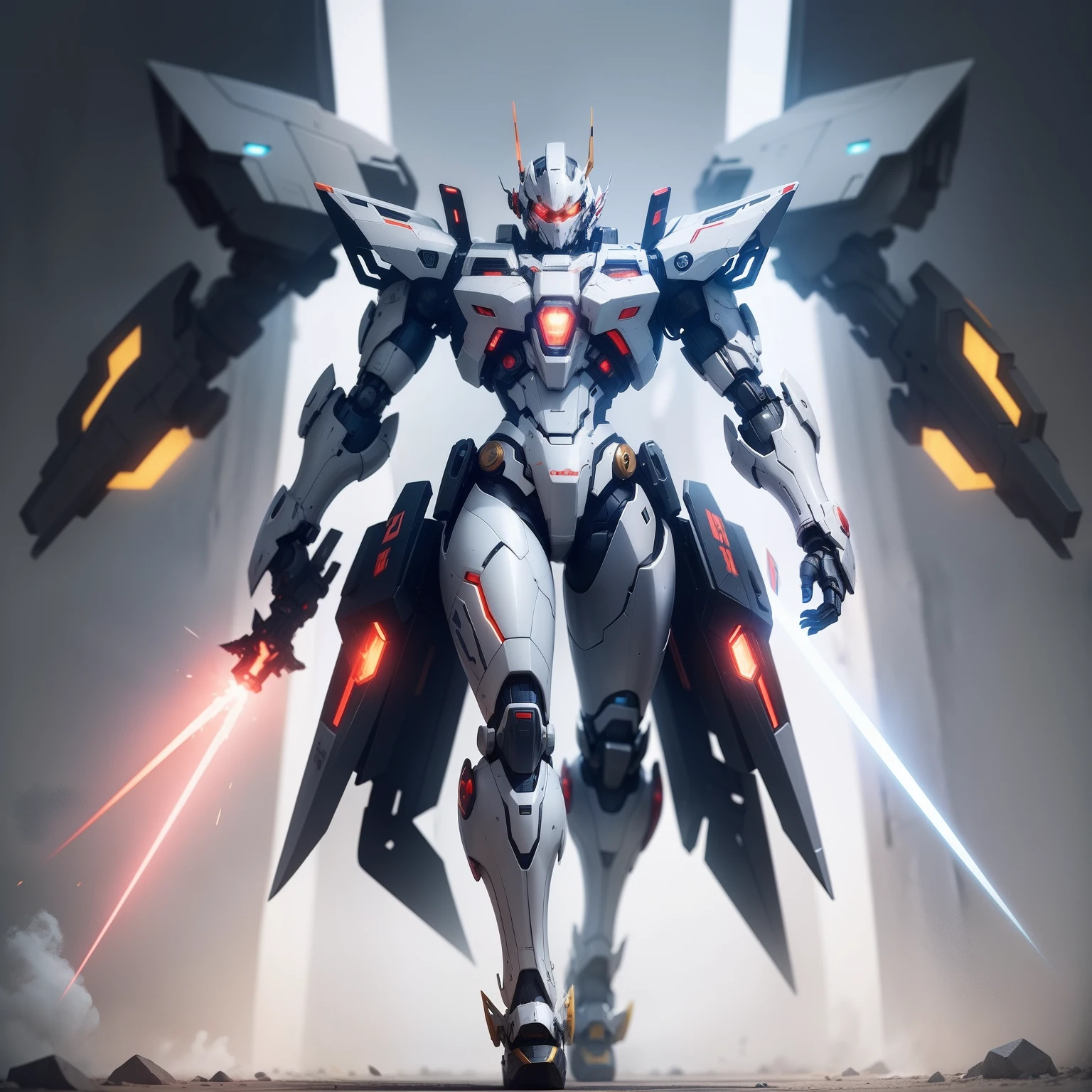 Create an anime-style mecha illustration. The mecha should have a modern and futuristic appearance. It can be of medium size, featuring a combination of robust parts and sleek details. Give the mecha a powerful and technological aura.

Choose a color palette that includes shades of red, silver, and black. The mecha should have a design that suggests movement and agility. It can have glowing accents or parts emitting a soft glow.

For weaponry, the mecha can be wielding a longsword with an energy blade that glows in an intense red hue. You can also add a laser pistol holstered at the mecha's waist, ready to be drawn when needed.

Pay attention to the details of the joints and articulations, creating a sense of mechanical functionality. Ensure that the mecha's design conveys a feeling of power and confidence, while still maintaining an elegant and stylized anime appearance.

Remember to add small highlights to accentuate certain areas and make the design truly pop. Feel free to add any other creative elements you find fitting to complement the mecha.

Please note that the generated images may vary based on the capabilities and features of the image generator you're using.