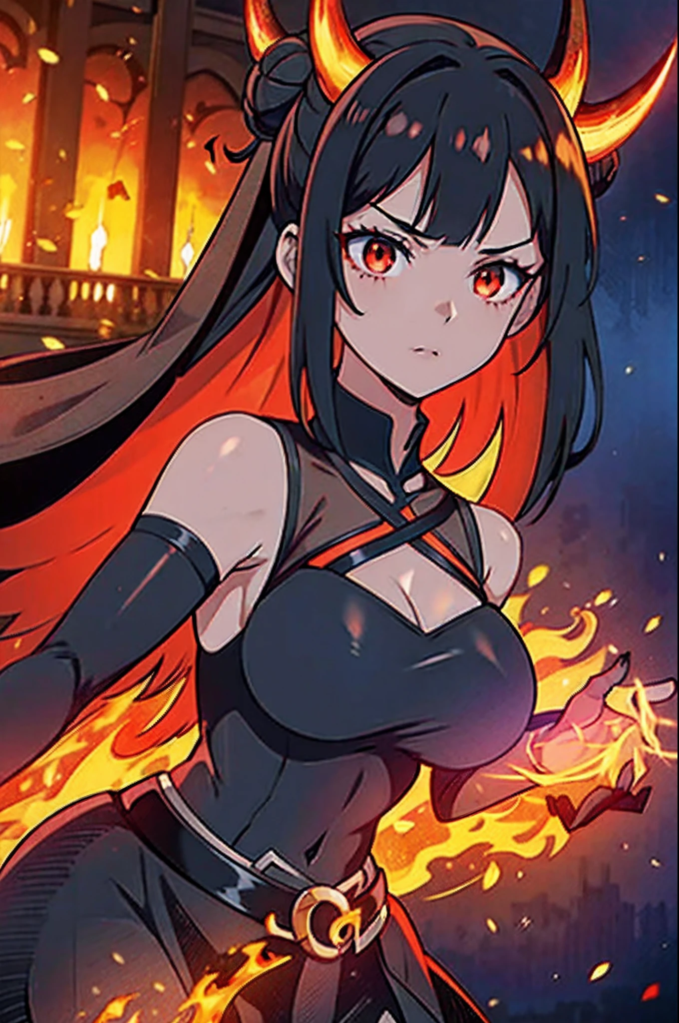 sexy hot anime character with a hot face half demon bbwon skyn black hairys