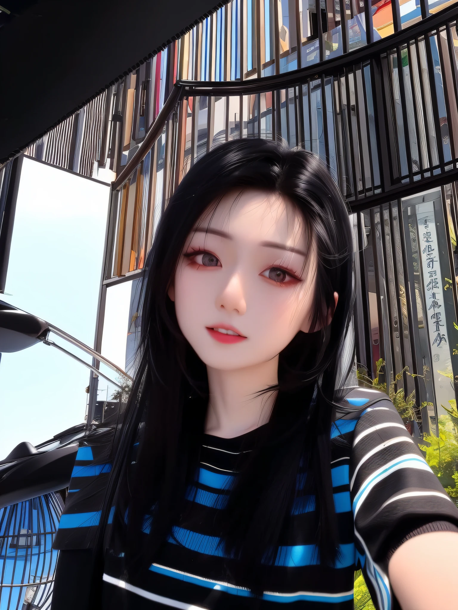 The best quality,tmasterpiece,Black hair,黑The eye,head looking up,The upper part of the body