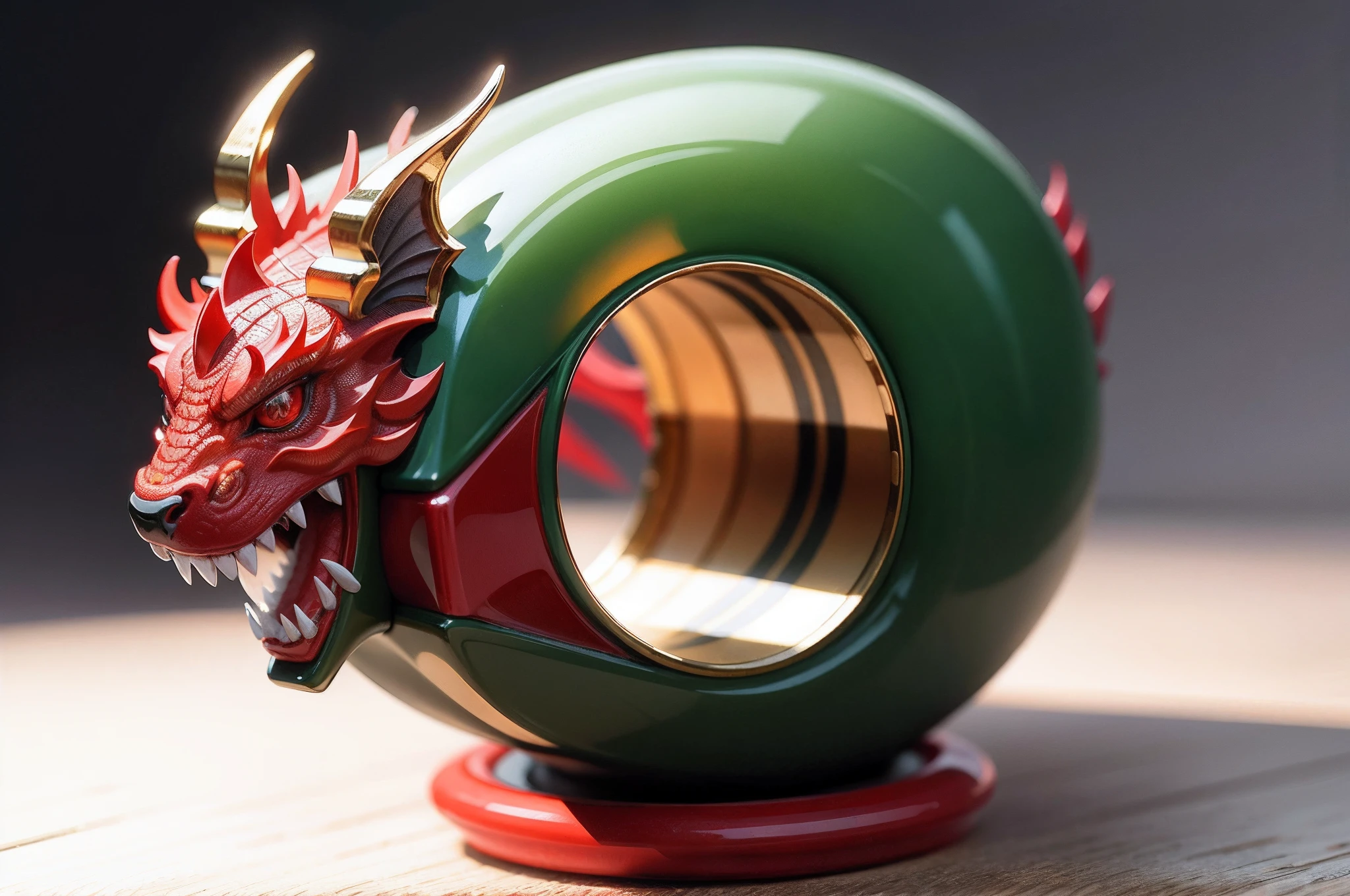 The ring is embedded with an 8K ultra-detailed Chinese dragon,The interior is red jade,hyper-detailing,