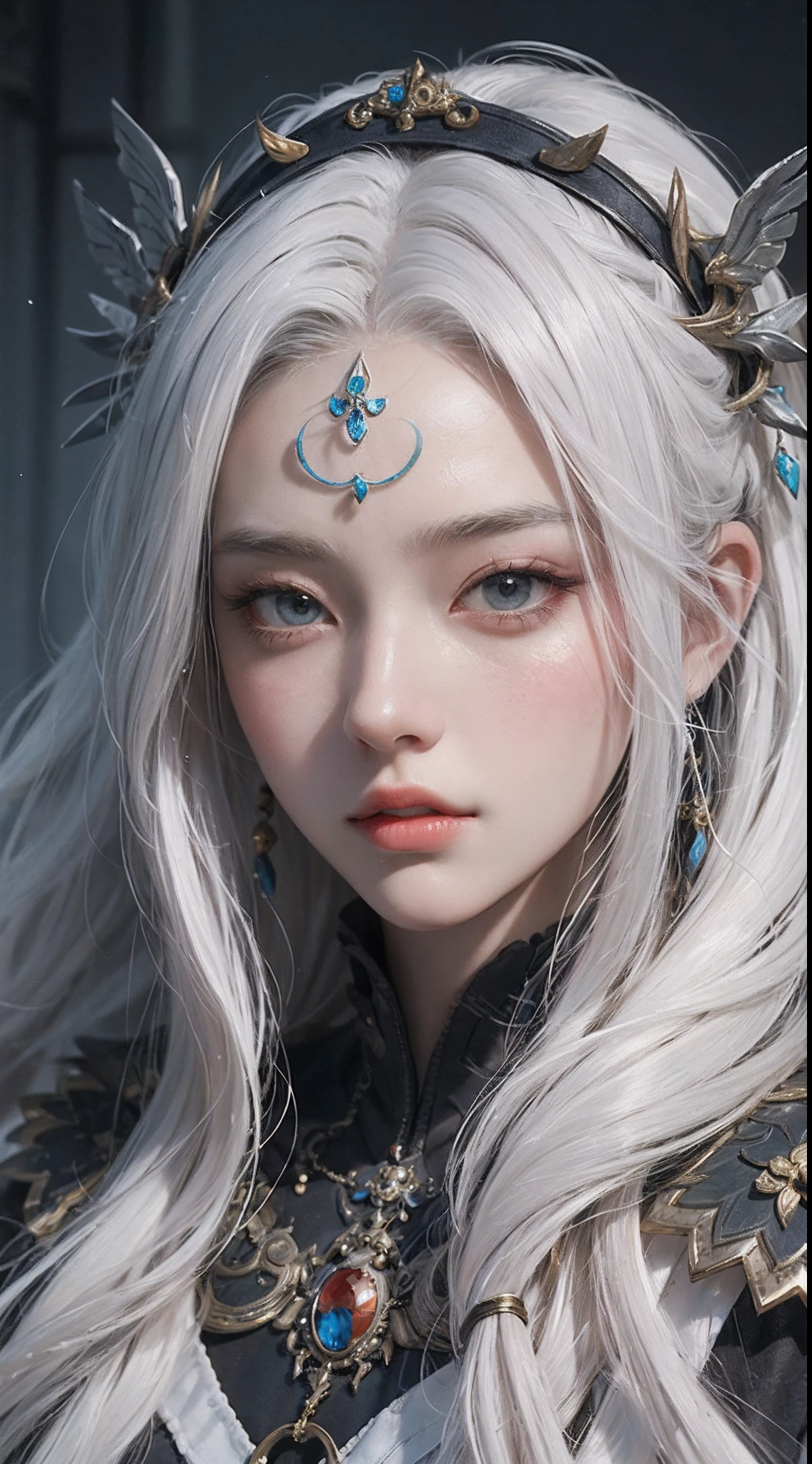 Close-up of a woman with white hair and white mask, beautiful character painting, Guvez style artwork, white-haired god, epic exquisite character art, amazing character art, Fan Qi, Wu Zhun Shifan,