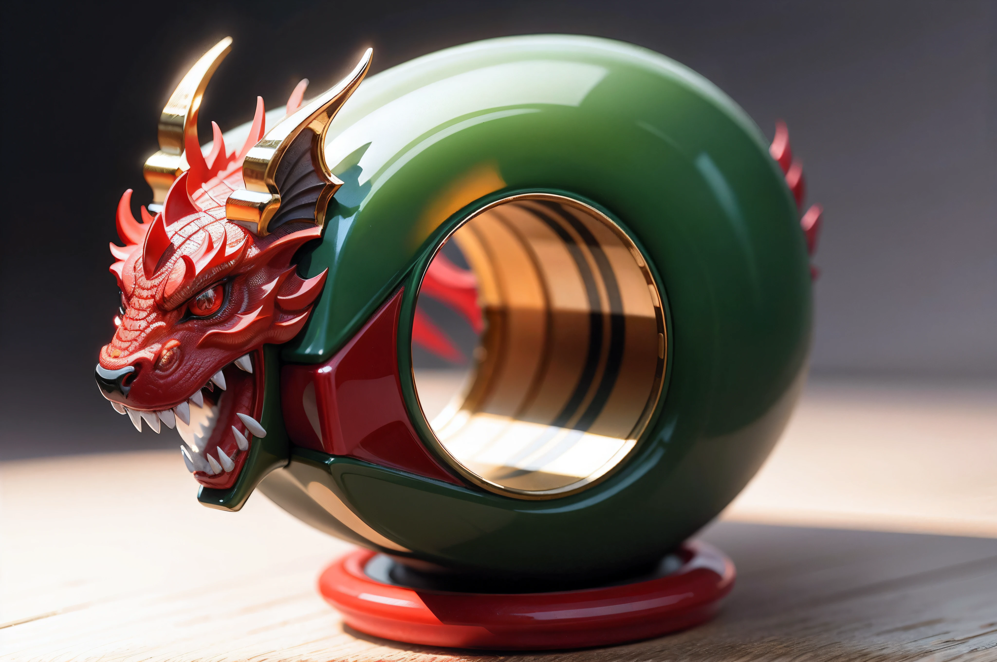 The ring is embedded with an 8K ultra-detailed Chinese dragon，The interior is red jade，hyper-detailing，