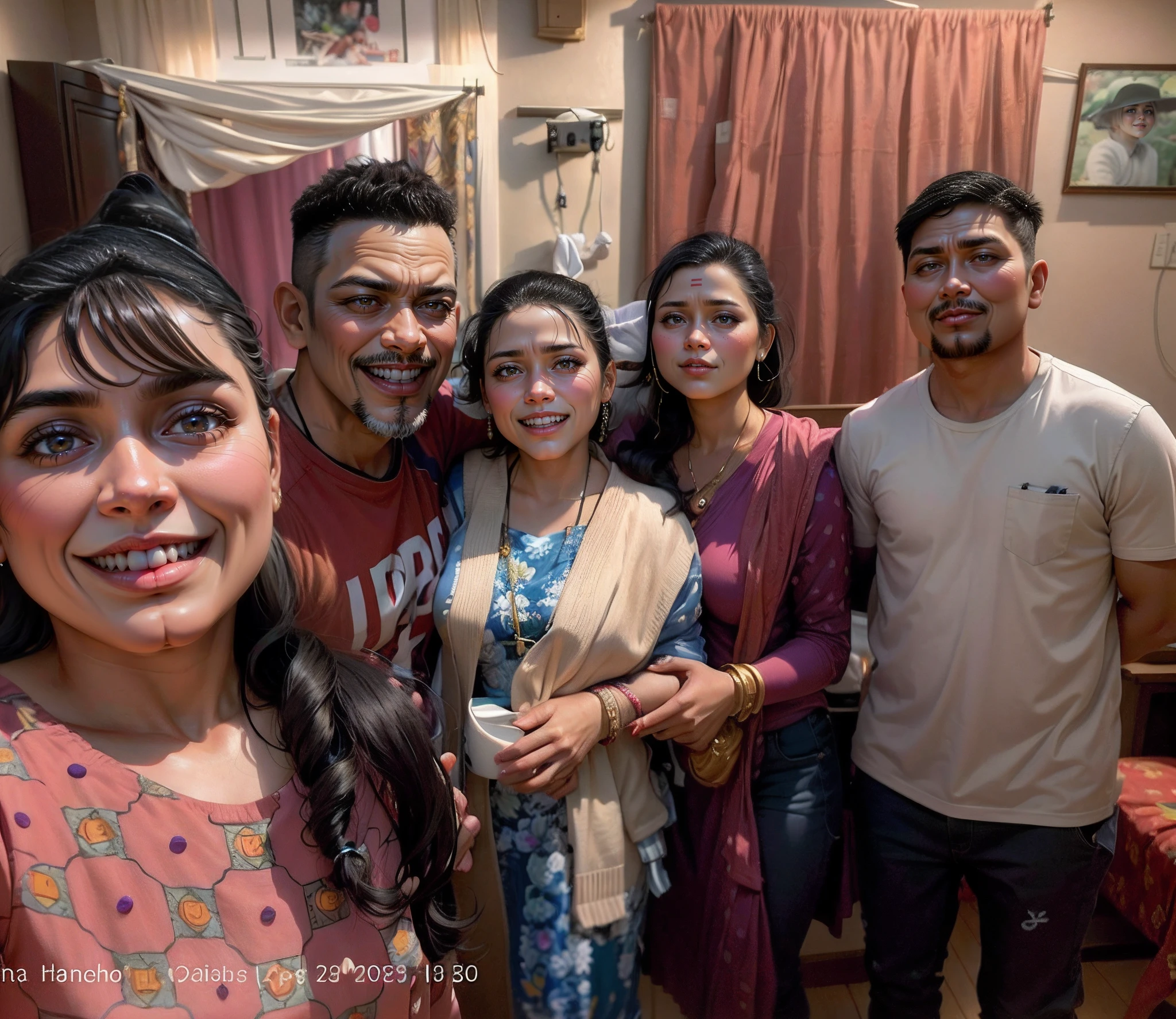 several people are posing for a picture in a room, photo taken in 2 0 2 3, happy family, facebook post, profile picture, at home, very accurate photo, candid picture, taken with the best dlsr camera, taken in 2023, with accurate face, a picture, assamese, shot on nikon z9