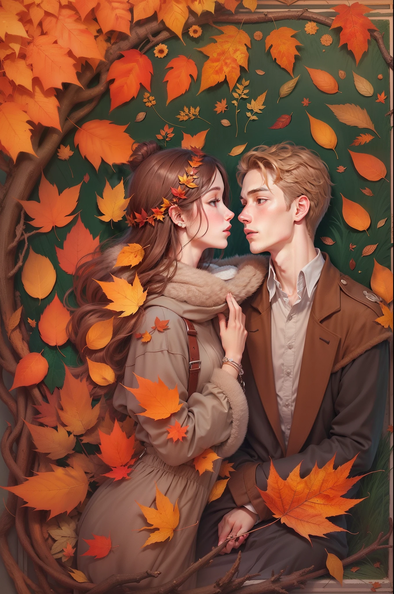 Illustration of the representation of the alama of the poem: If you say: When all the leaves in autumn fall, kiss me... Then I'll kiss you... And time will stop, everything will end. Only our love will remain, you and me.