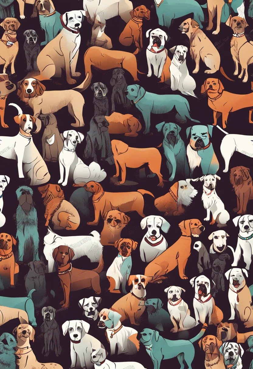 Several dogs of different breeds grouped in a bag