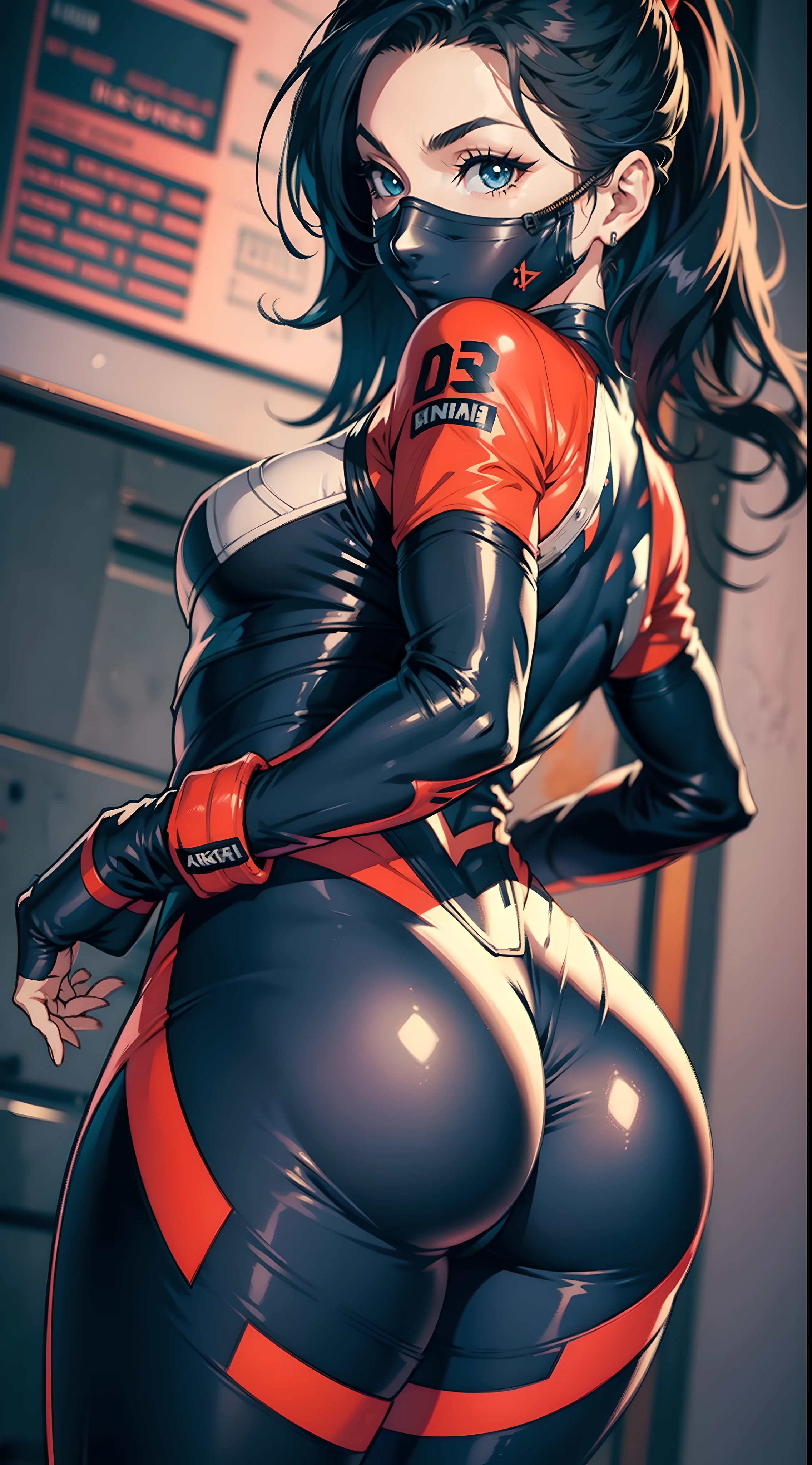 Female ninja，tightsuit，Hot figure，Bigchest，big assa，Hands touching your butt，Break open the with your hand