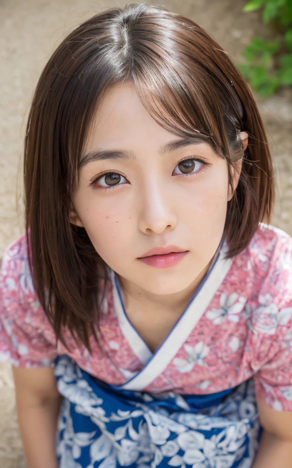 ((of the highest quality, 8K, masutepiece: 1.3)), Beauty, 1 Japan Girl, Big: 1.3, dark brown hair, (Open legs: 1.2), detailed face, very detailed lips, Detailed eyes, Double eyelids, open yukata, Sweaty skin: 1.2, ((from above: 1.5)), sexy