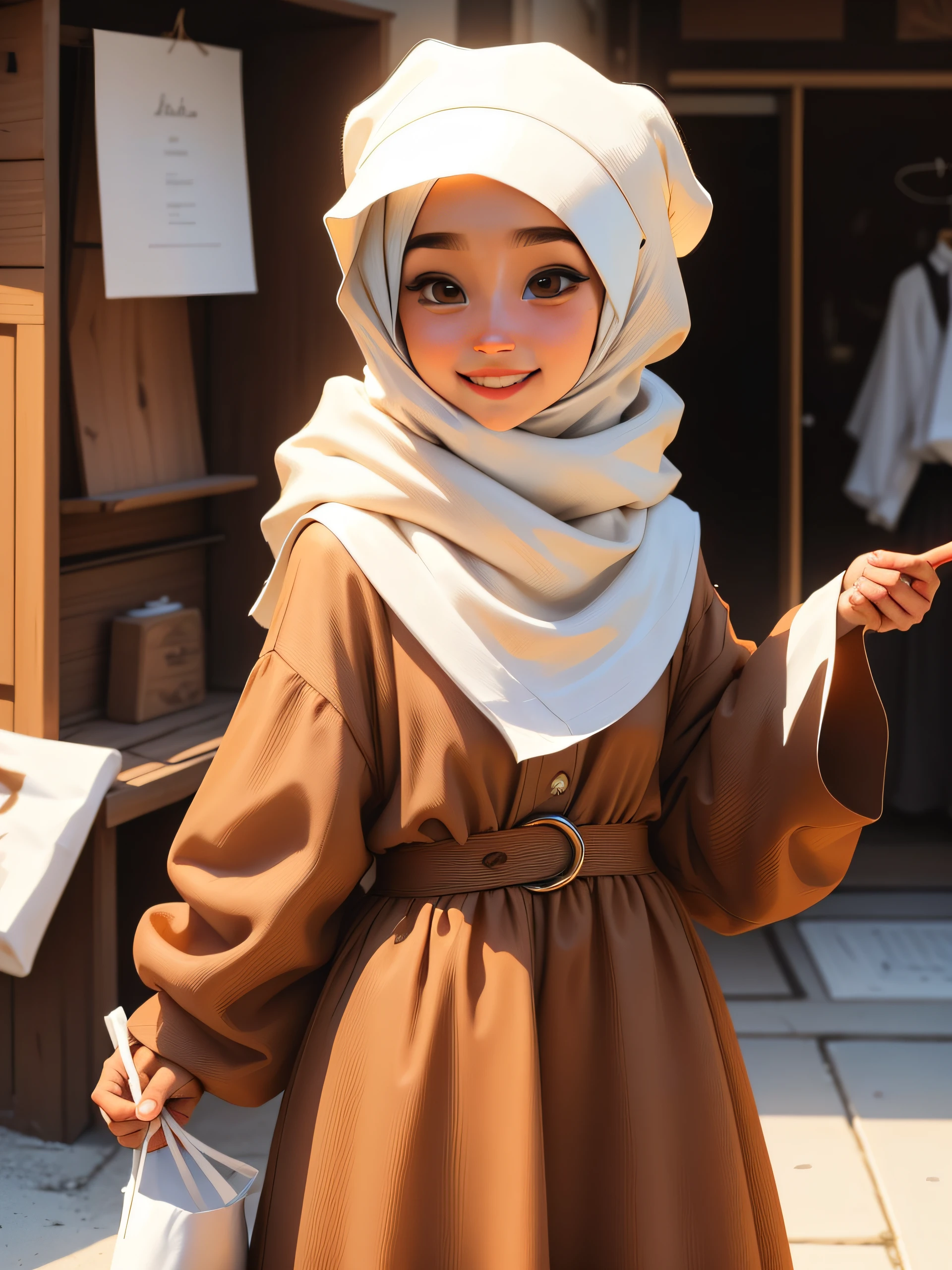 there is a woman that is wearing a brown dress and a white hat, ruan cute vtuber, white hijab, with cute - fine - face, hijab, with lovely look, she has a cute face, cute and lovely, slight cute smile, cute beautiful, katelynn mini cute style, young and cute girl, dilraba dilmurat