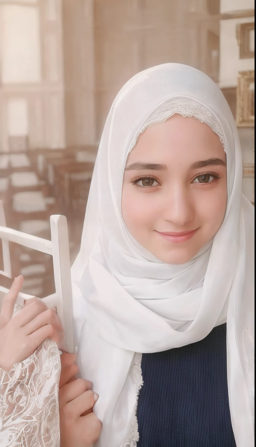 there is a woman wearing a white hijab and a black head scarf, faridah malik, inspired by Fathi Hassan, front profile!!!!, close up potrait, old picture, with accurate face, taken with the best dlsr camera, white hijab, face picture, arab ameera al-taweel, ameera al-taweel