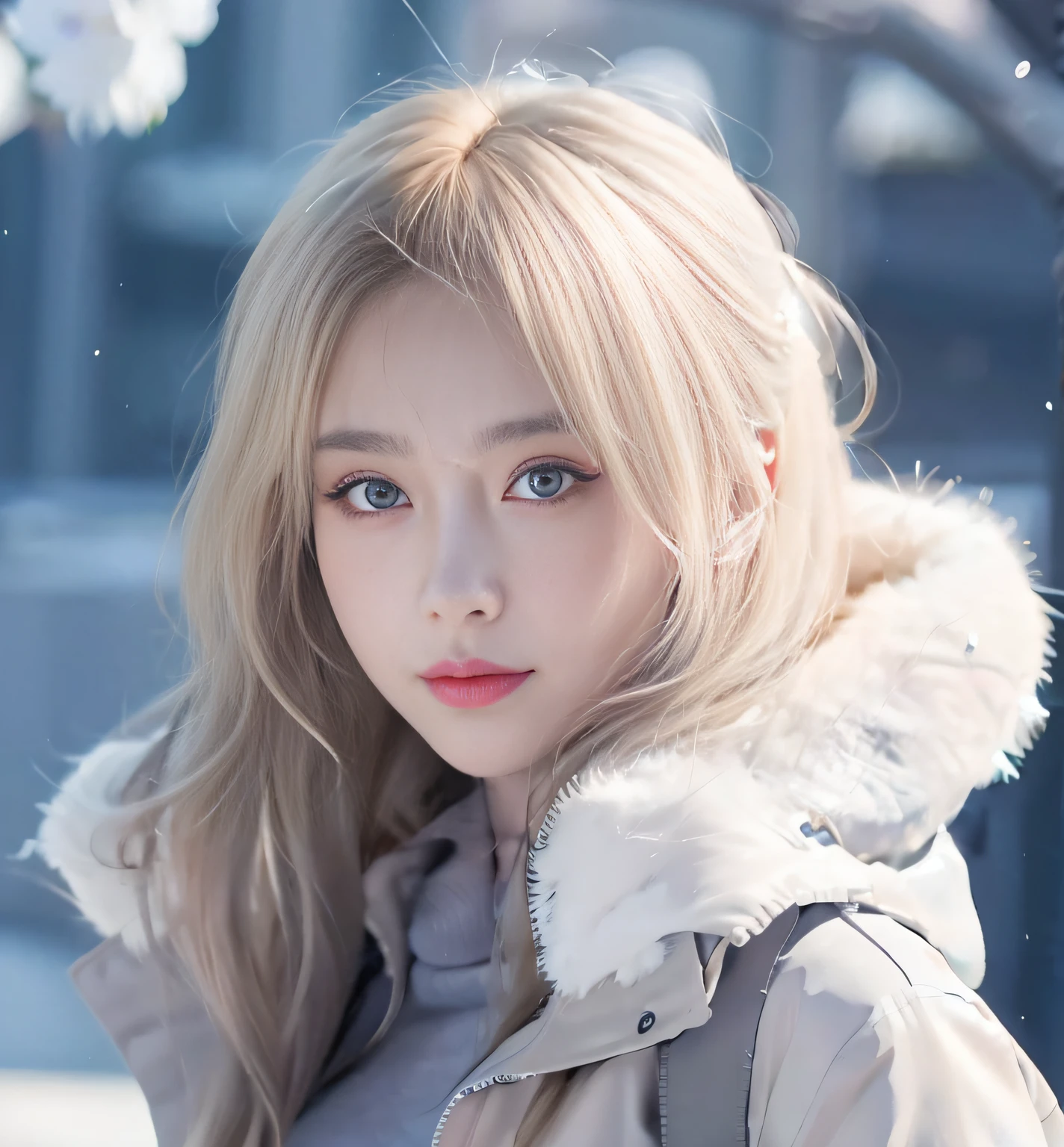 Alfed woman with long blonde hair and white jacket, a beautiful anime portrait, Guviz-style artwork, Kawaii realistic portrait, Stunning anime face portrait, Realistic. Cheng Yi, realistic anime artstyle, cute portrait, Cute natural anime face, author：FAN Qi, Realistic cute girl painting, Beautiful digital artwork, beautiful digital painting, Guviz