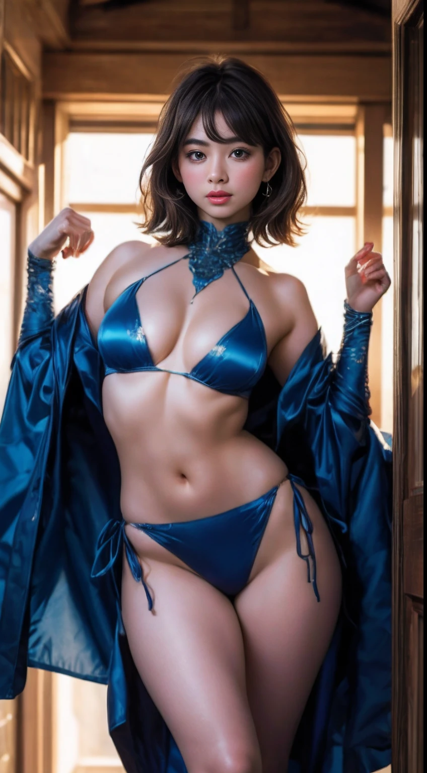 (8K、Raw photography、top-quality) 、masterpiece:1.2)、(realisitic、Photorealsitic:1.37), (extremely delicate and beautiful work), (masterpiece),masterpiece, top-quality, realisitic, Cowboy Shot, 1girl in, beautiful countenance, A detailed face, perfectly proportions, Perfect growth, 爆乳, big breasts thin waist, nabel, big butts, Standing posture, Unevenness of the skin, A slight smil, People who look with kind eyes, dark brown hair:1.1, Curled clean hair, sweaty and shiny skin, large full breasts, (abdominals : 1.5), Crotch gap:1.5、(Dynamic Pose:1.5)、big butts, God of Heaven、Outside the sky、Heavenly daughter, Celestial robes,Man of Heaven々It is said to fly in the sky wearing it、(Light and beautiful clothes made of bird feathers)、semi transparent、blanche、(Roll translucent silk cloth:1.5)Beautiful face, Detail Face、(Translucent celestial robe:1.5)、(NSFW)、FULL BODYSHOT、Deities々Right、Floating in the air while standing、face lighting、Look at viewers、the background is the universe、supernova、milkyway、nebulas、Meteor swarm、Shine a light on your face、Lights from the front、