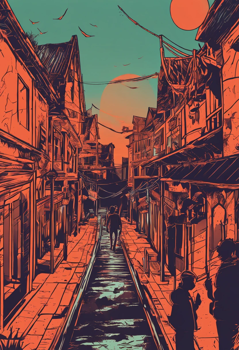 Silhouette of a hunter in the city of Yanan, Bloodborne, Glowing eyes, T-shirt design, dark magic splash, Gothic, Halloween, Burn orange gradient, magic, Nature, Clean background, Magic splash, 3D vector art, Fantasy art, Watercolor effect, Bokeh, Adobe illustrator, Hand-drawn, Digital painting, Soft lighting, Isometric style, retro aesthetic, 4K 分辨率, using Cinema 4D, Natural lighting, Cinematic, Masterpiece, Highly detailed, Intricate, Extreme texture, Horror, Terry Fassing, Creepy, Scary