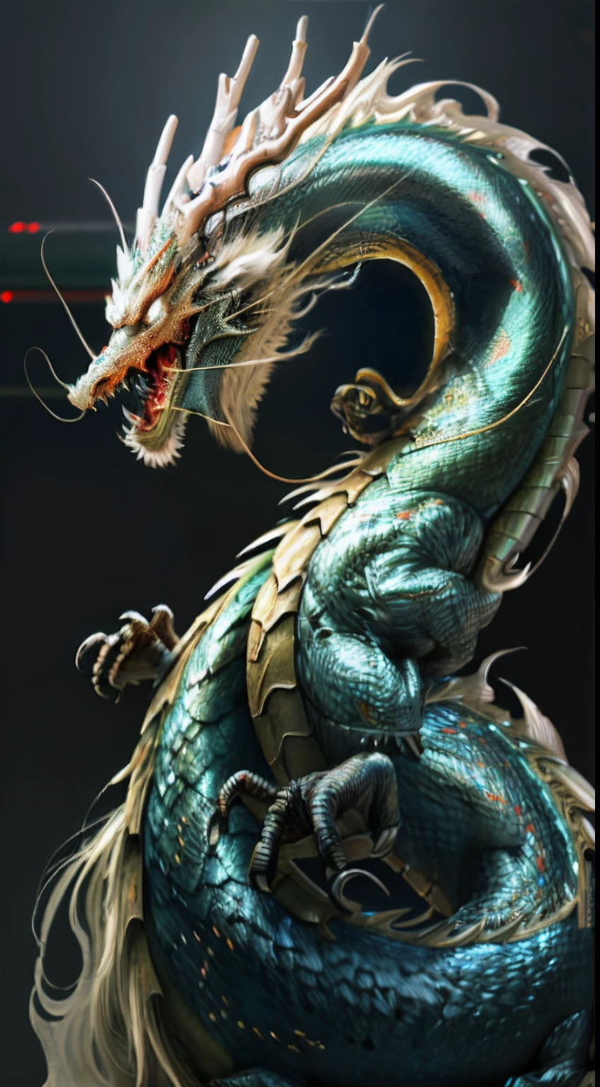 Chinese Dragon, Battle, Armor, Maiden, Antique, Flame, Cyberpunk, Master Works, Shock Composition, Realistic Texture, Full Body Shot