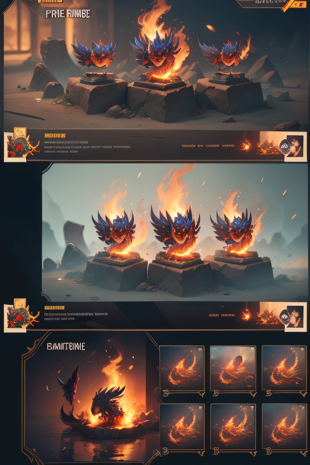 "fire dragon" items and skill images on slides