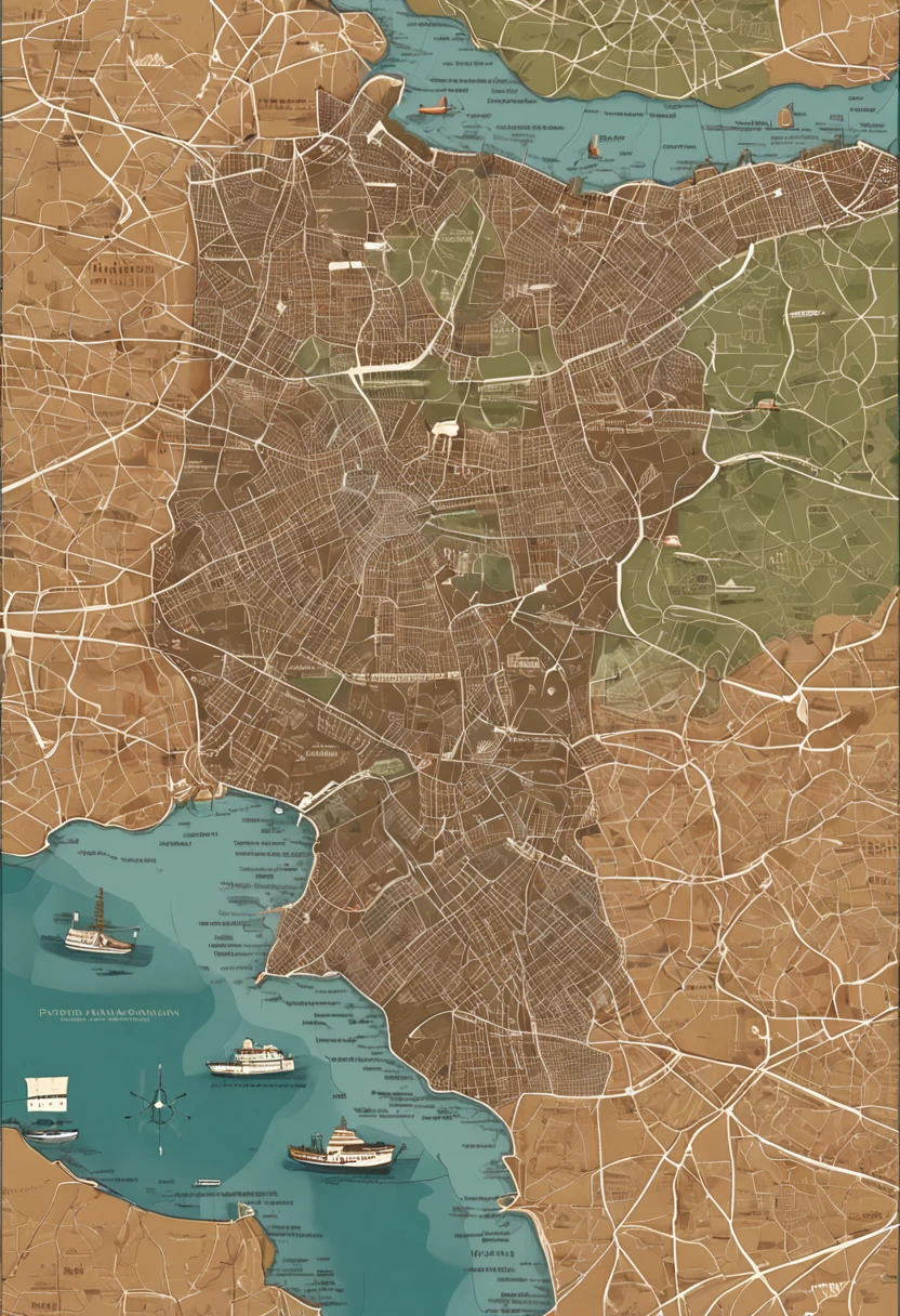 Um mapa deslumbrante de Portugal, in high resolution, separando as cidades em textura extremamente detalhada, a comprehensive view and precise proportions, Highly realistic illustration, 8k, alta qualidade, Film style, lentes de cinema.